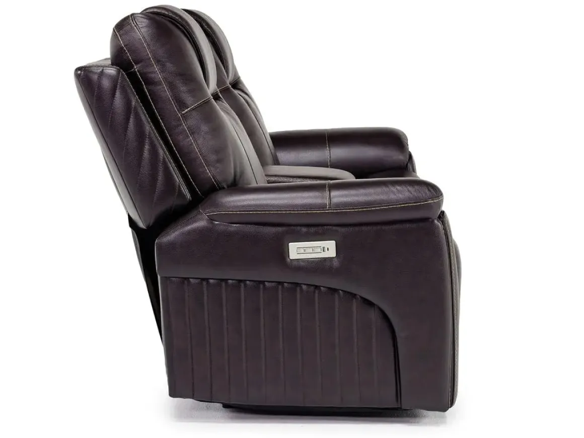 Echo 3 Power Console Loveseat In Rainier Walnut Leather