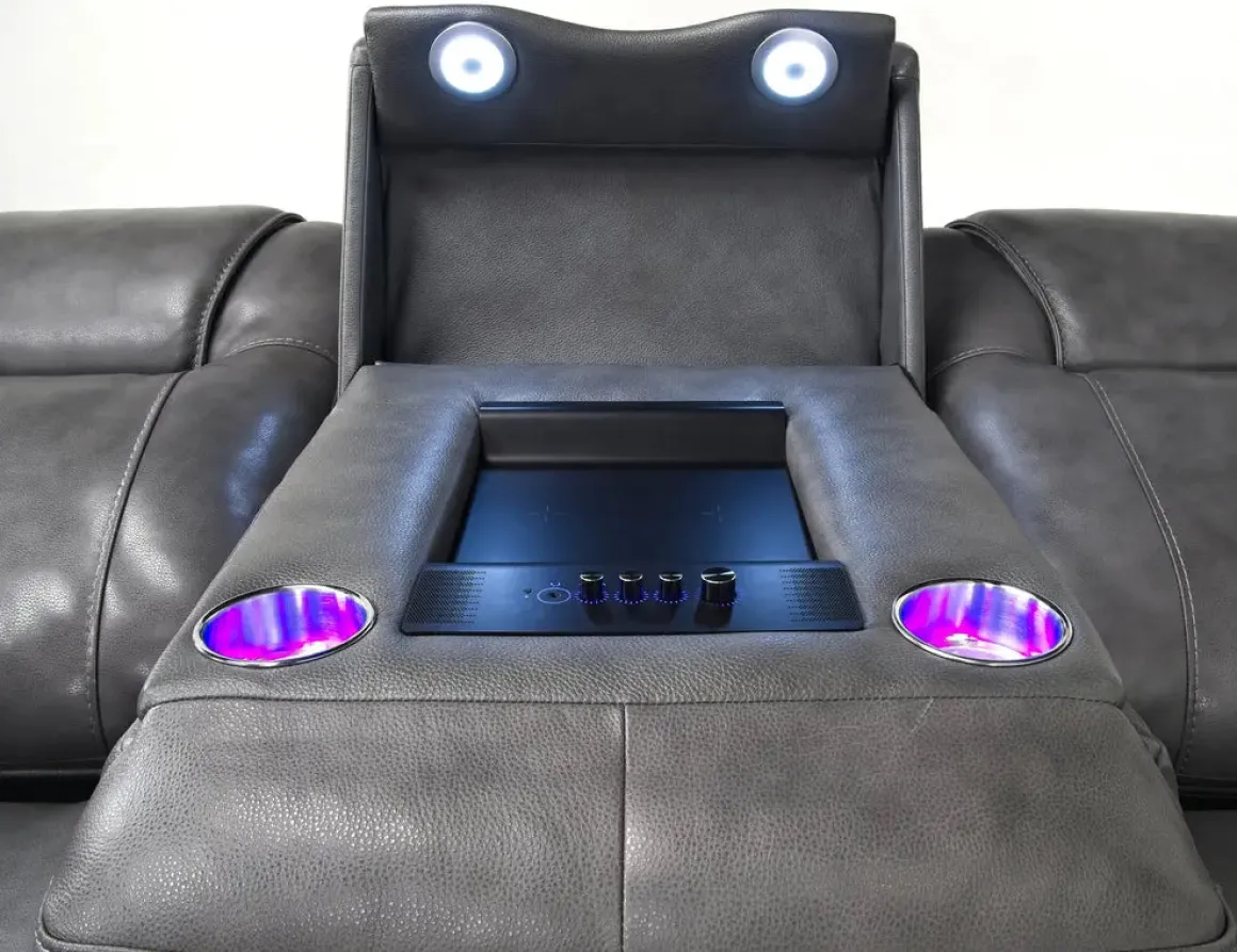 Echo 3 Power Theater Sofa W/ Immersive Sound In Rainier Walnut Leather