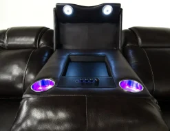 Echo 3 Power Theater Sofa W/ Immersive Sound In Rainier Walnut Leather