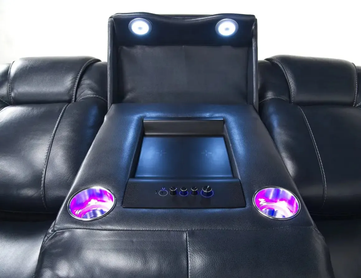 Echo 3 Power Theater Sofa W/ Immersive Sound In Rainier Walnut Leather