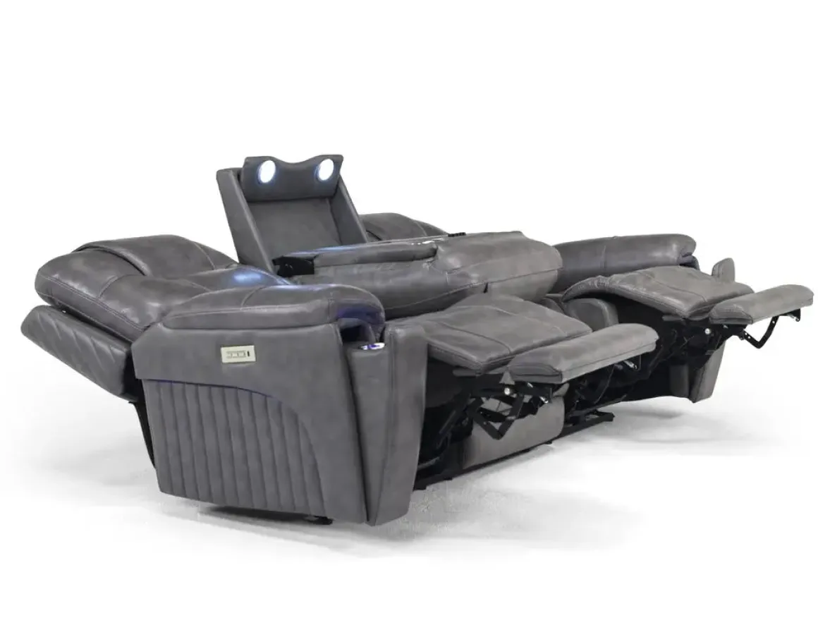 Echo 3 Power Theater Sofa W/ Immersive Sound In Rainier Walnut Leather