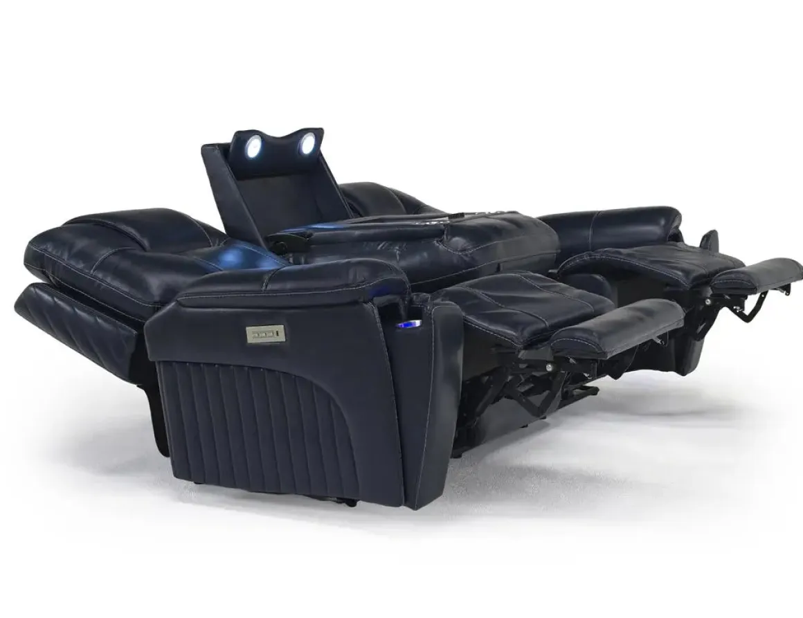 Echo 3 Power Theater Sofa W/ Immersive Sound In Rainier Walnut Leather