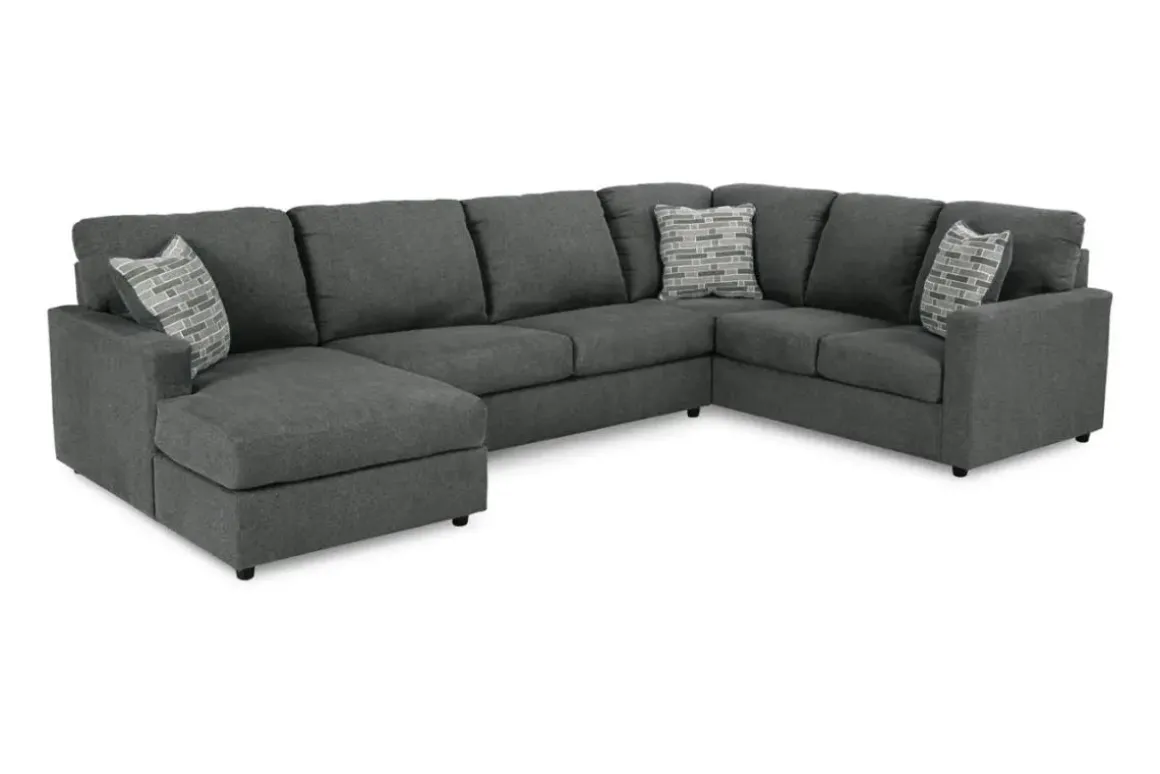 Edenfield Tux Loveseat Chaise Sectional In Charcoal, Left Facing