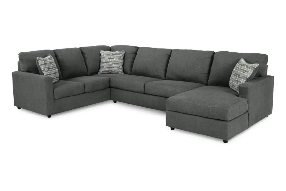 Edenfield Tux Loveseat Chaise Sectional In Charcoal, Left Facing