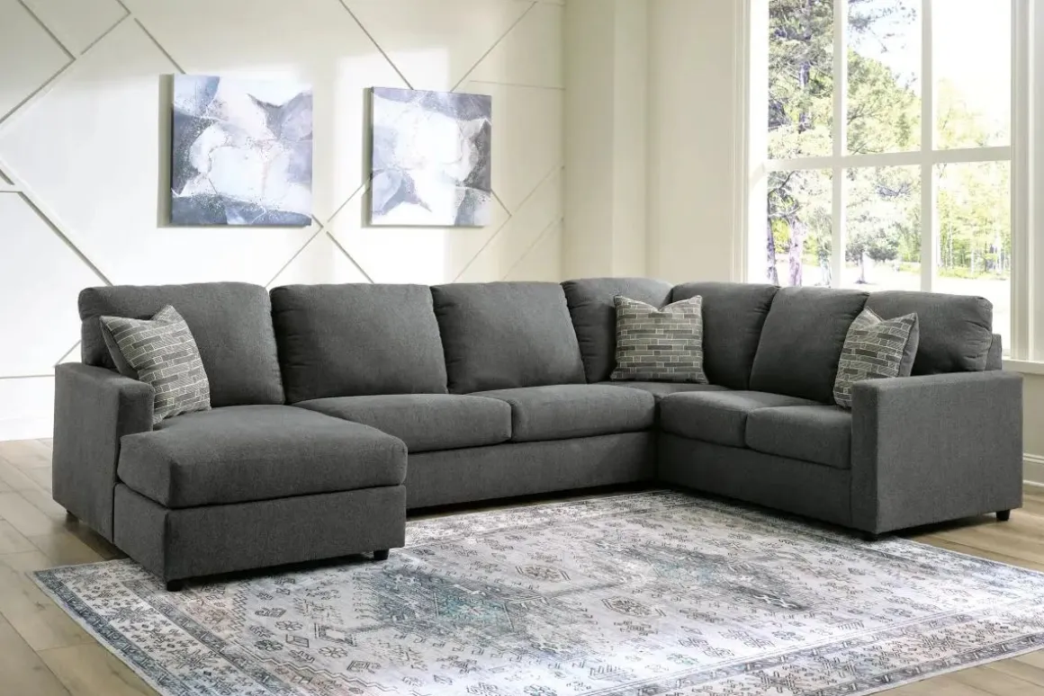 Edenfield Tux Loveseat Chaise Sectional In Charcoal, Left Facing