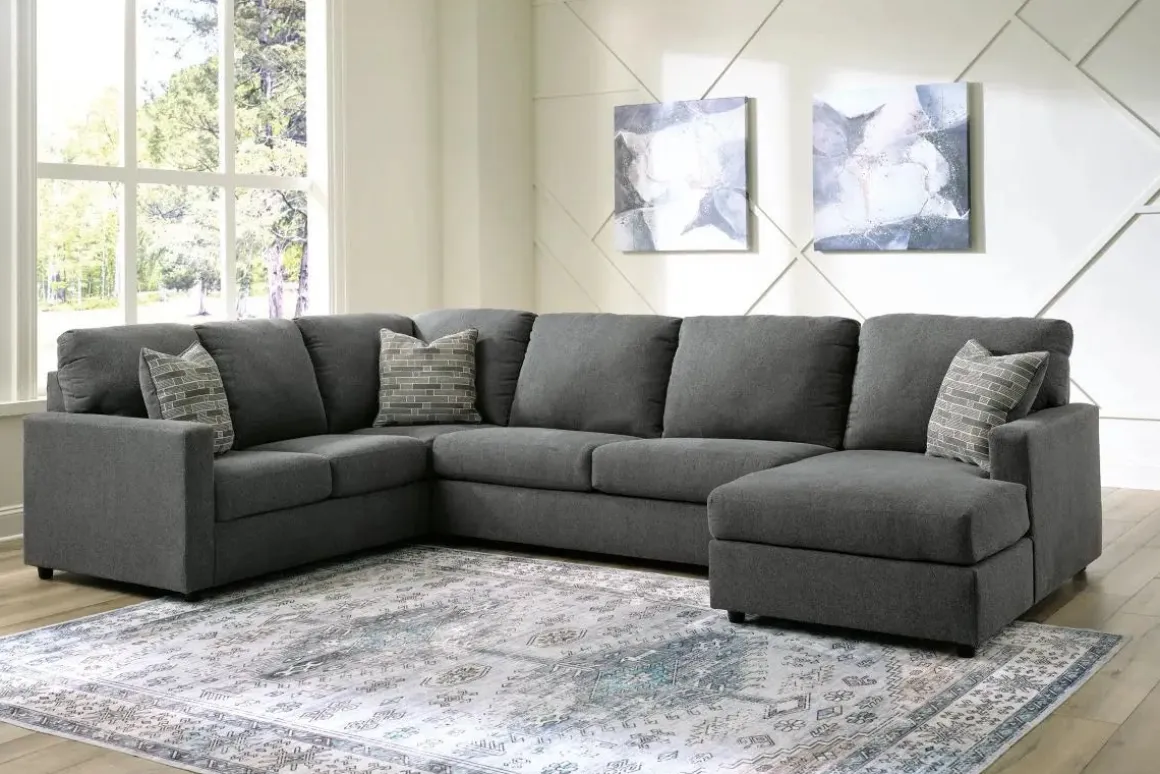 Edenfield Tux Loveseat Chaise Sectional In Charcoal, Left Facing