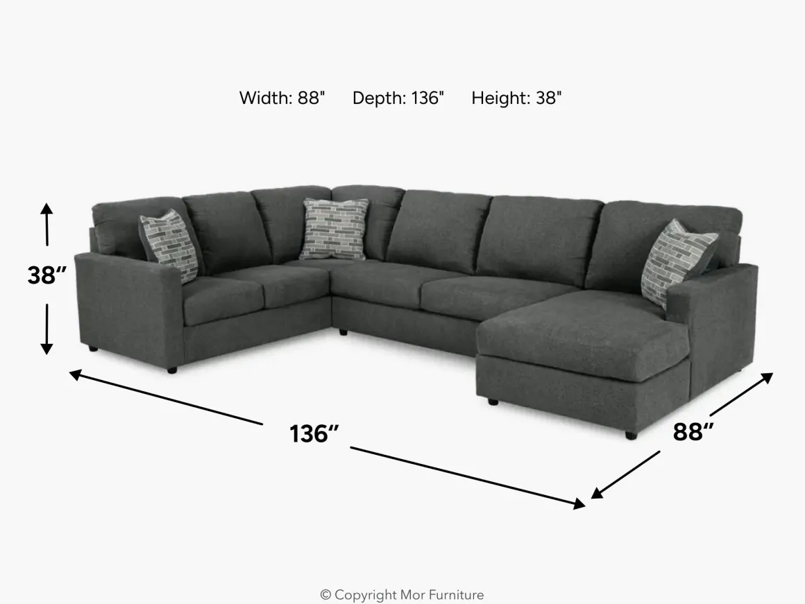 Edenfield Tux Loveseat Chaise Sectional In Charcoal, Left Facing