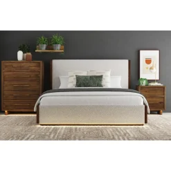 Elm Upholstered Bed W/ Lights In Brown, Queen