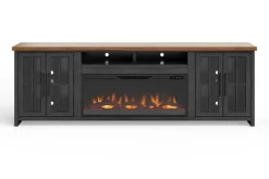 Eloise Fireplace Console In Black & Whiskey, 96 Inch