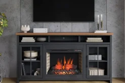 Eloise Fireplace Console In Black & Whiskey, 96 Inch