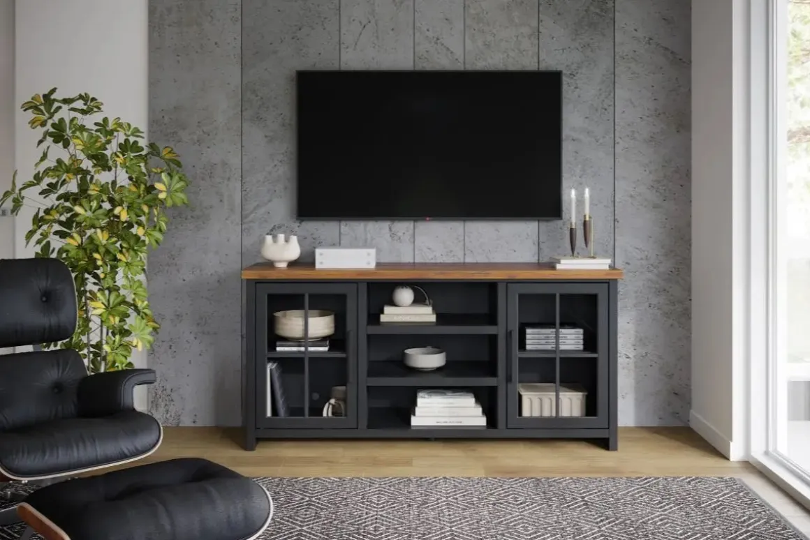 Eloise Media Console In Black & Whiskey, 66 Inch