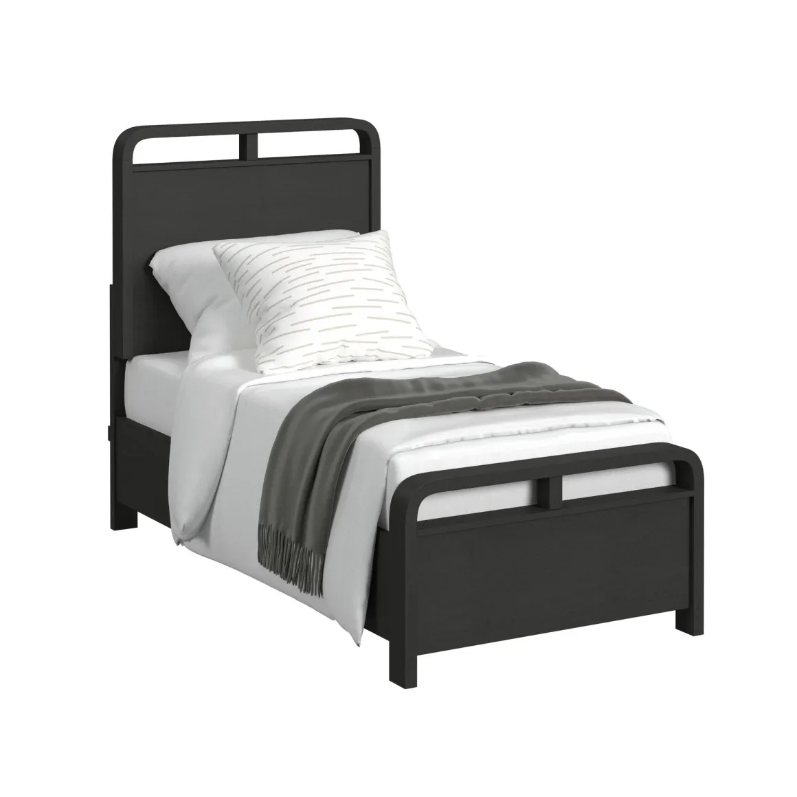Emberly Panel Bed, Dresser, Mirror & Nightstand In Black, Twin