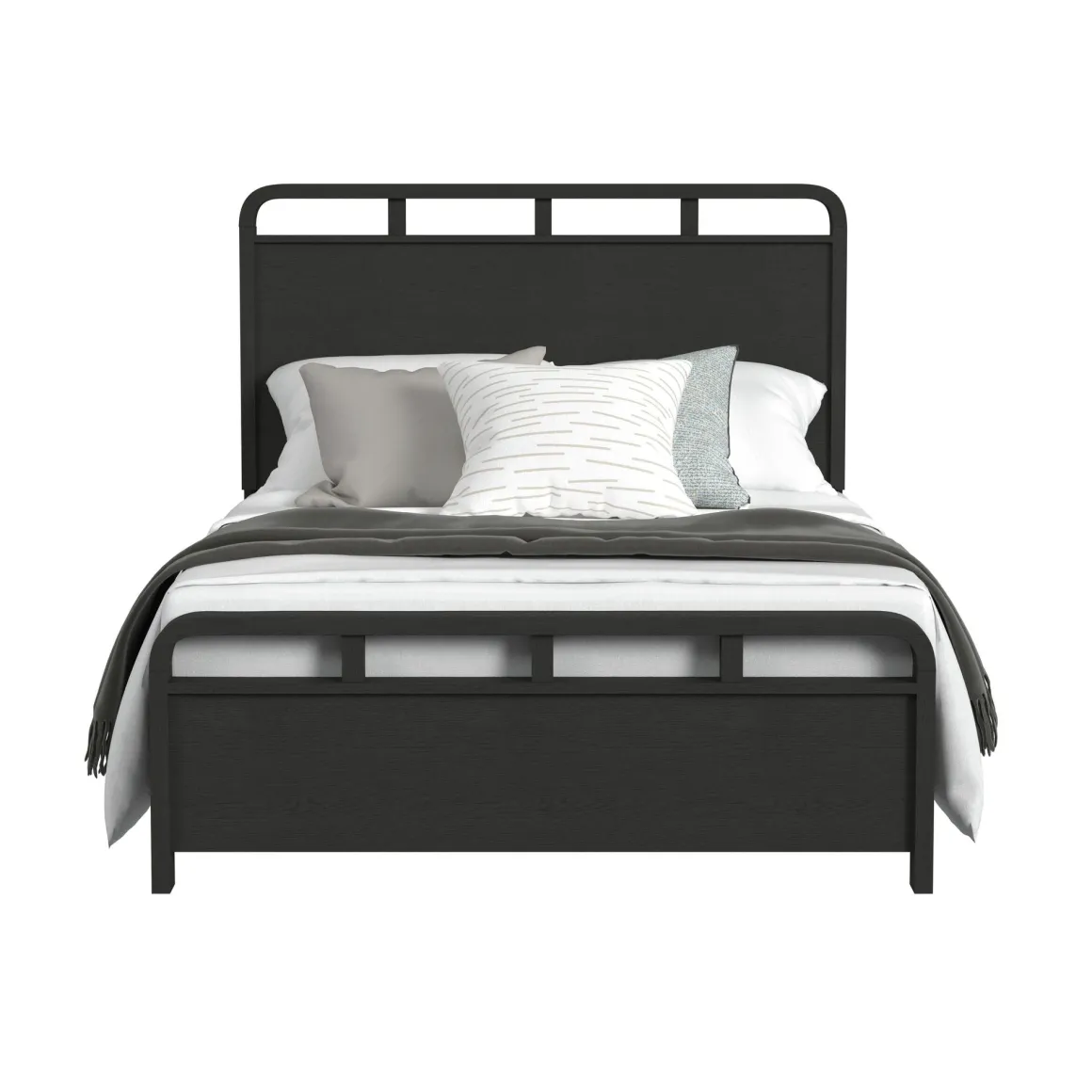 Emberly Panel Bed, Dresser, Mirror & Nightstand In Black, Twin