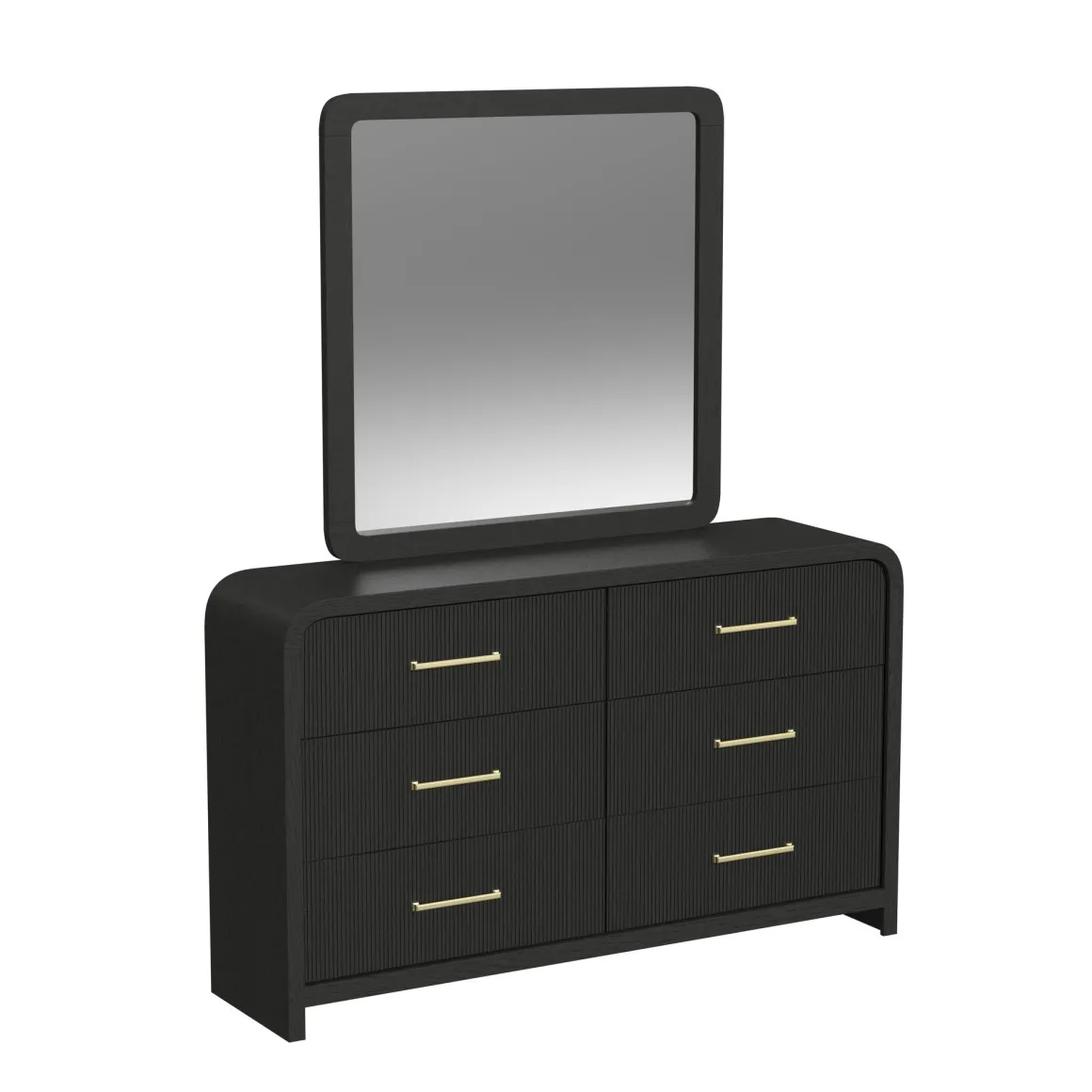 Emberly Panel Bed, Dresser, Mirror & Nightstand In Black, Twin
