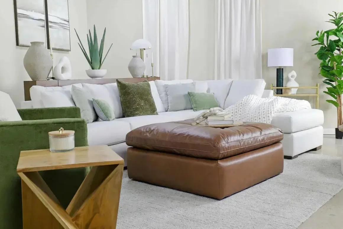 Emillia Oversized Ottoman In Caramel Leather