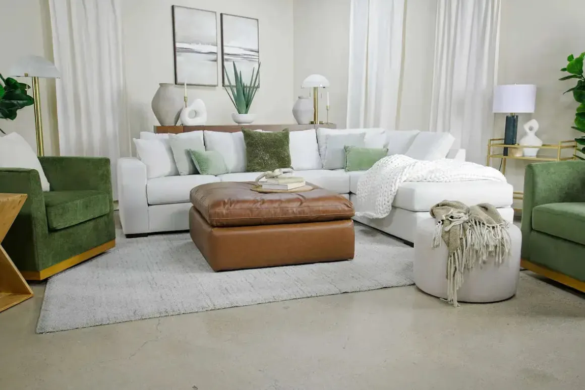 Emillia Oversized Ottoman In Caramel Leather