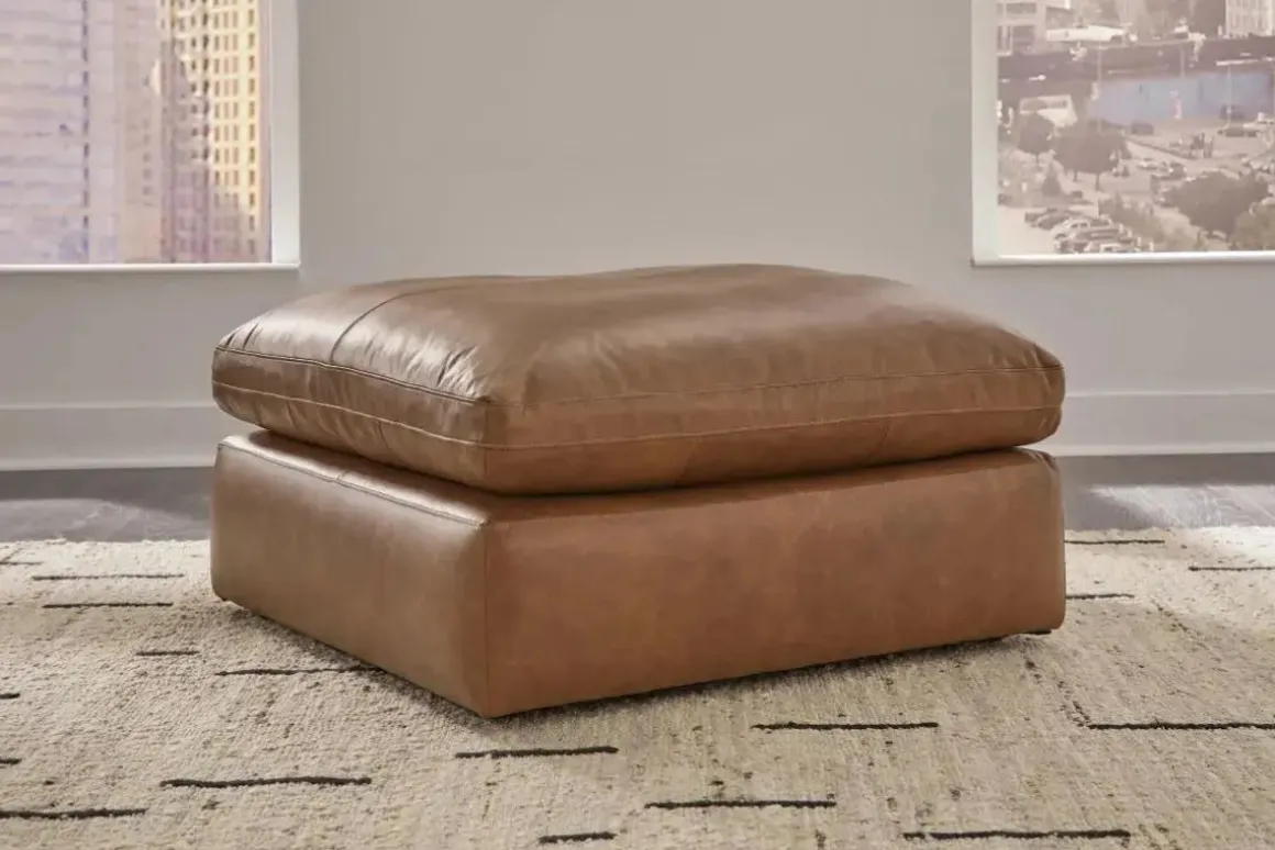 Emillia Oversized Ottoman In Caramel Leather