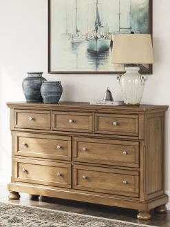 Feddinger Panel Bed, Dresser, Mirror & Nightstand In Medium Brown, Queen