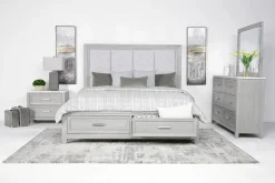 Fiona Storage Bed, Dresser, Mirror & Nightstand In Mist Gray, Queen
