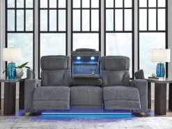 Forest Lake 2 Power Sofa W/ Drop Down Table In Alloy