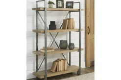 Forestmin Tall Bookcase In Natural Wood & Gray Metal
