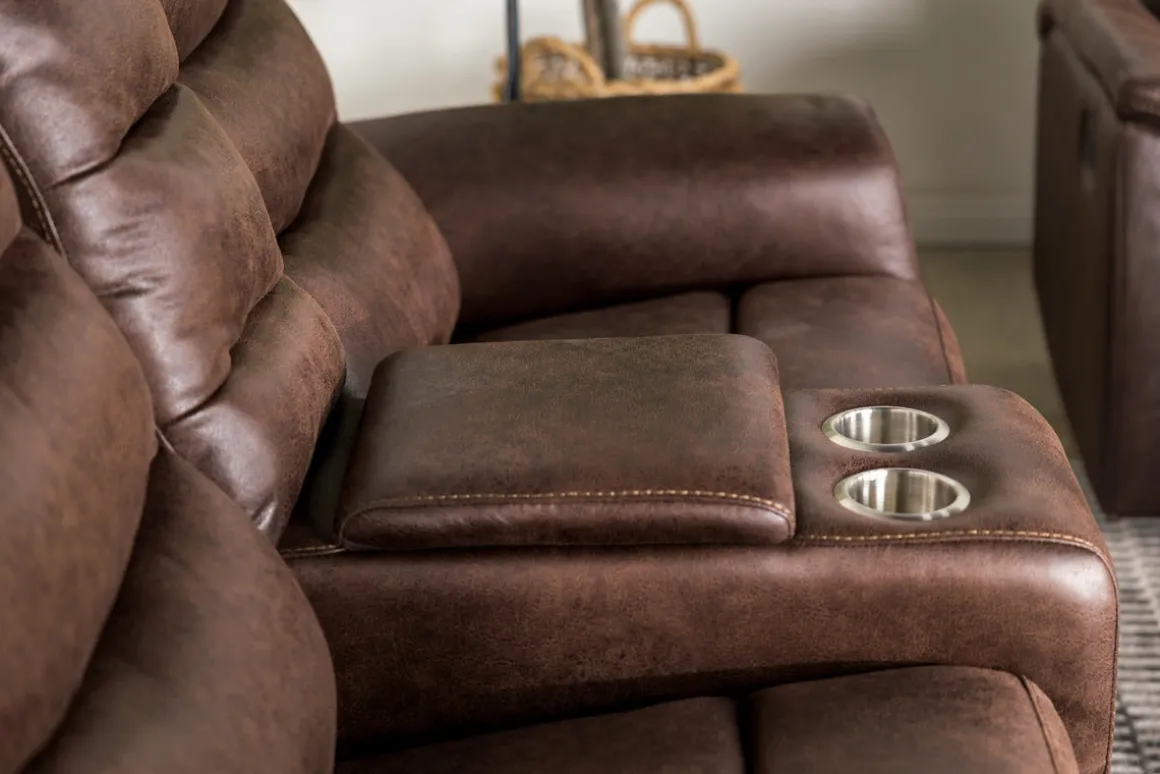 Forte Reclining Console Loveseat In Dark Brown