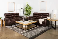 Forte Reclining Console Loveseat In Dark Brown