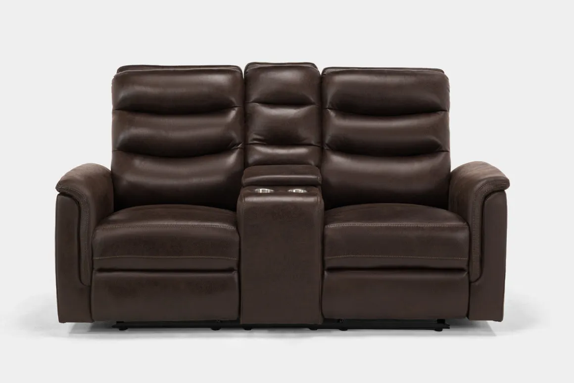 Forte Reclining Console Loveseat In Dark Brown