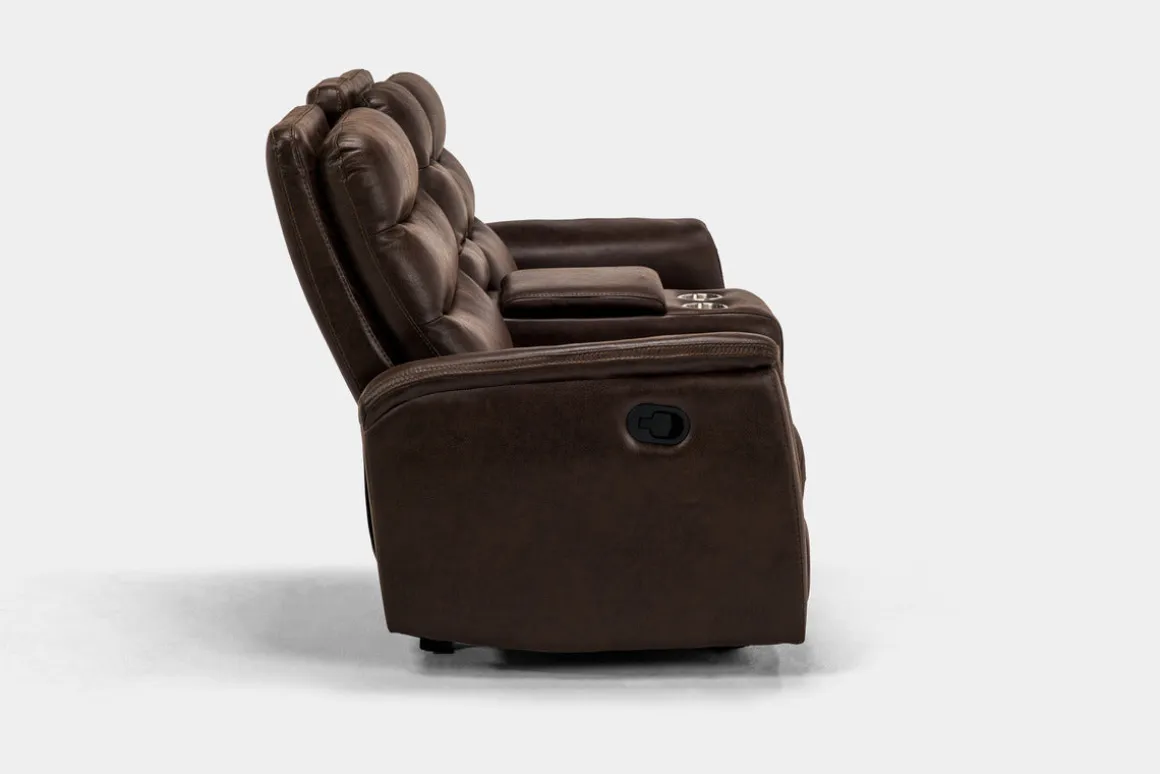 Forte Reclining Console Loveseat In Dark Brown