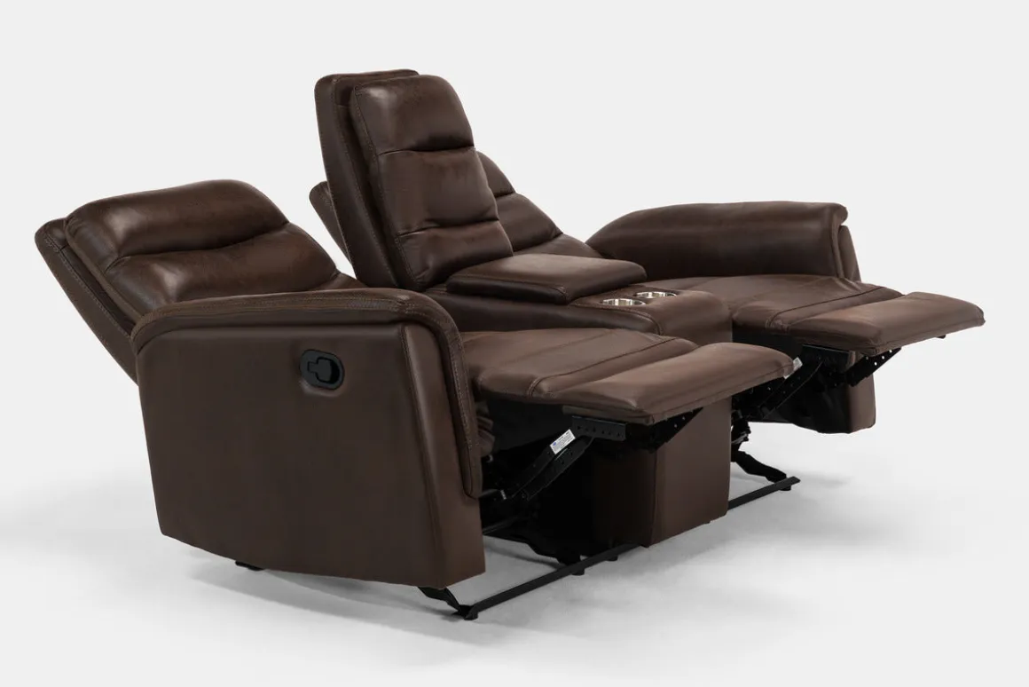 Forte Reclining Console Loveseat In Dark Brown