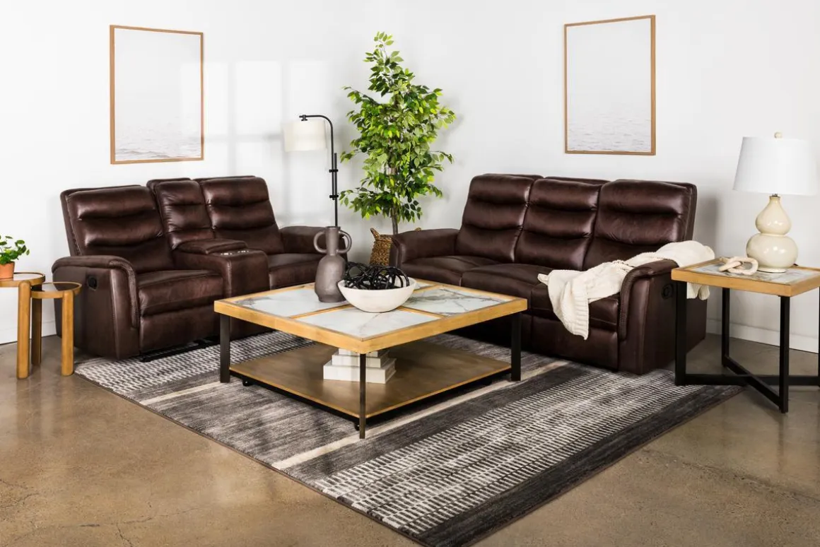 Forte Reclining Console Loveseat In Dark Brown