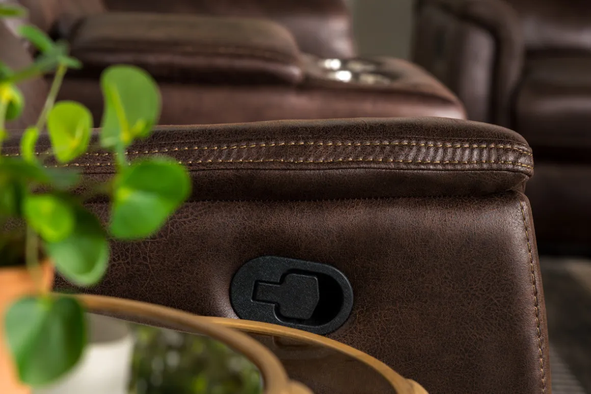 Forte Reclining Console Loveseat In Dark Brown