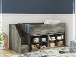 Frandern Loft Bed W/ Caster Bed & Storage Steps In Gray, Twin