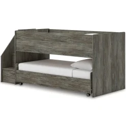 Frandern Loft Bed W/ Caster Bed & Storage Steps In Gray, Twin