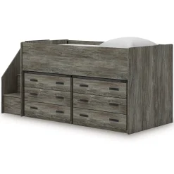 Frandern Loft Bed W/ Caster Bed & Storage Steps In Gray, Twin