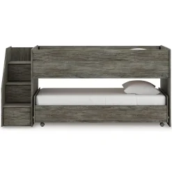 Frandern Loft Bed W/ Caster Bed & Storage Steps In Gray, Twin