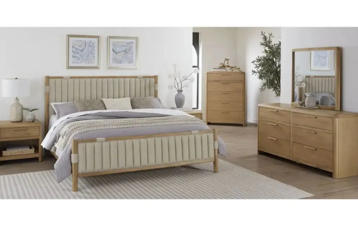 Furano Channel Upholstered Panel Bed, Dresser, Mirror & Nightstand In Ginger, Full