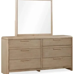 Furano Upholstered Bed, Dresser, Mirror & 1 Drawer Nightstand In Ginger, Full