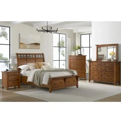 Gage Sleigh Bed W/ Storage In Chestnut, Queen