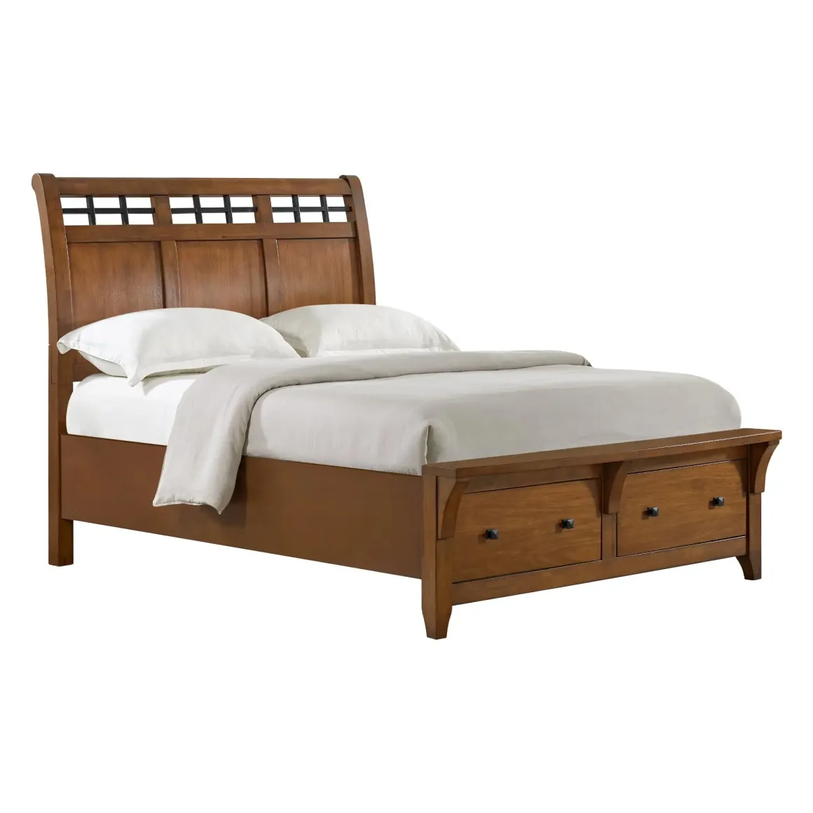 Gage Sleigh Bed W/ Storage, Dresser, Mirror & Nightstand In Chestnut, Queen