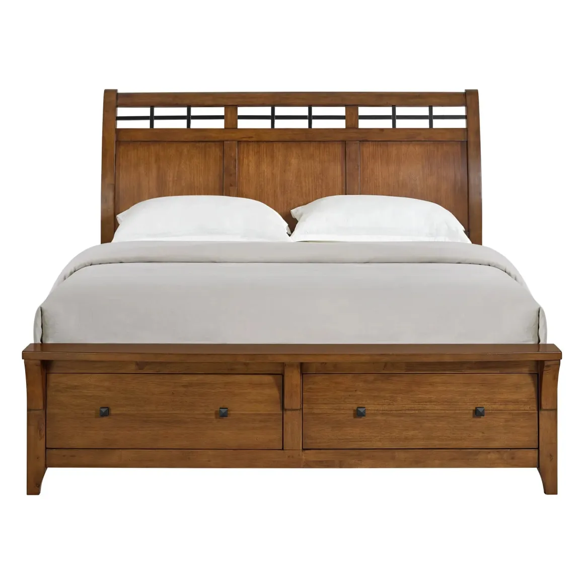 Gage Sleigh Bed W/ Storage, Dresser, Mirror & Nightstand In Chestnut, Queen