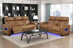 Gallington 2 Power Sofa W/ Drop Down Console In Brown