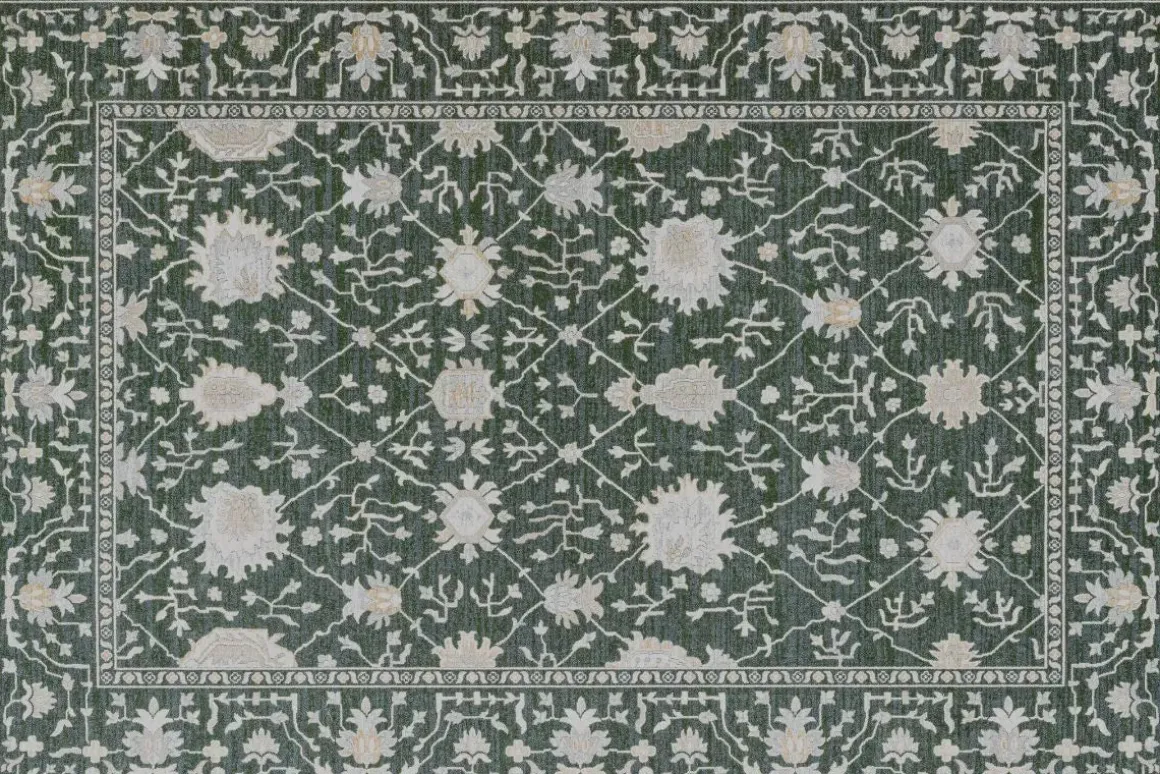 Gatsby Monroe Rug In Green/Cream, 5’ X 7’