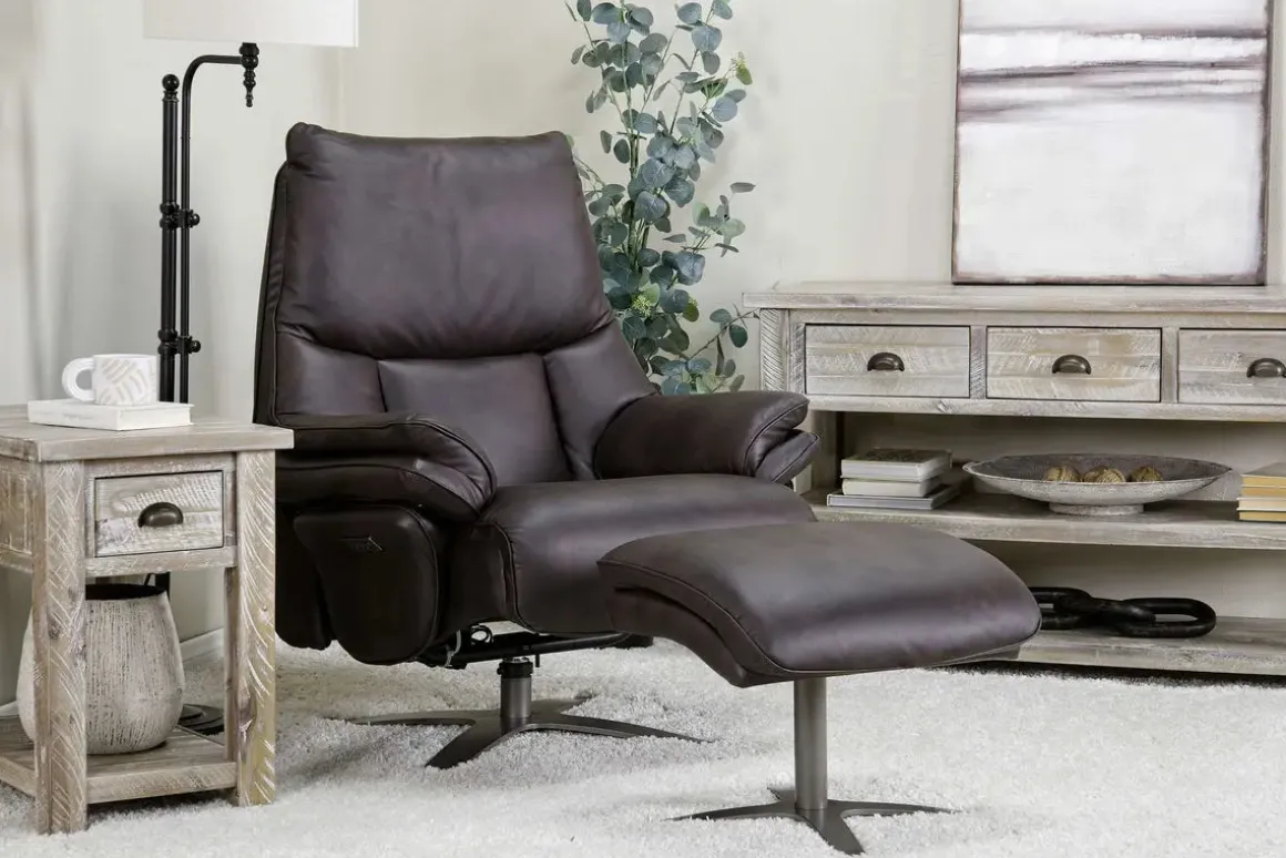 Geneva Chair & Ottoman In Wales Basalt