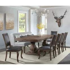Gramercy Dining Table, 6 Framed Back Chairs & Bench In Walnut
