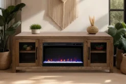 Haven Fireplace Console In Brown, 81 Inch
