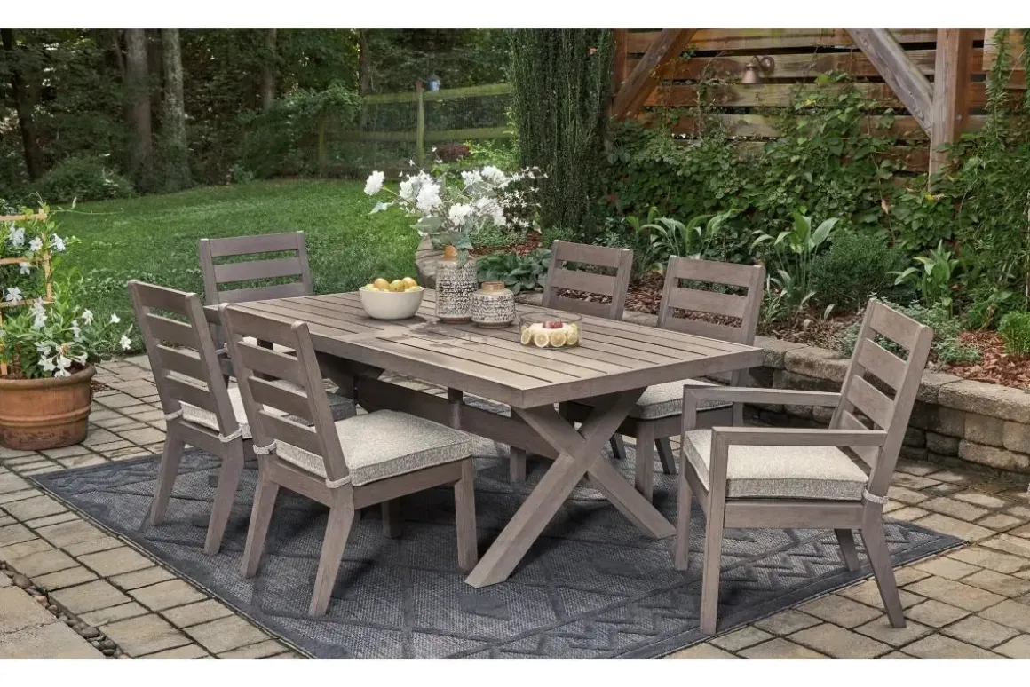 Hillside Barn Outdoor Dining Table, 4 Side Chairs & 2 Arm Chairs In Gray/Brown