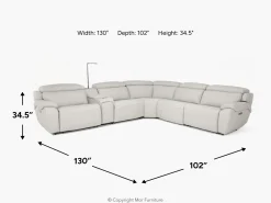 Imperial 6 Piece 2 Power Sectional W/ 2 Power Armless Recliner In Blanca Light Gray Leather