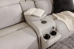 Imperial 6 Piece 2 Power Sectional In Blanca Light Gray Leather