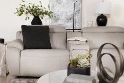 Imperial 2 Power Console Loveseat In Blanca Light Gray Leather